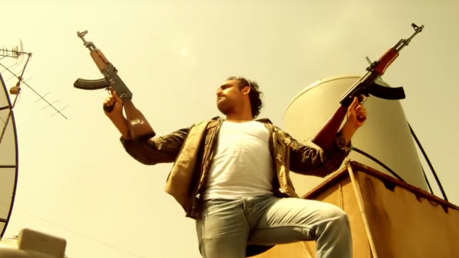 An actor fires guns from a rooftop in Beirut in a short satirical video made by Cheyef 7alak, a Lebanese advocacy group, to highlight the dangers of celebratory gunfire.